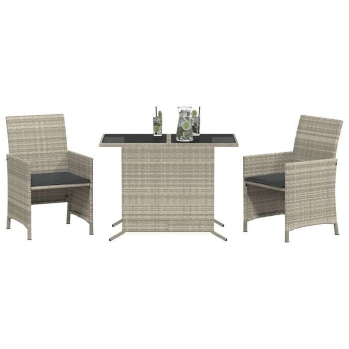 VidaXL Ensemble de Bistro avec Coussins 3 pcs, Chaises et Table de Patio, Meubles de Terrasse Arrière-cour Extérieur, Gris 365122