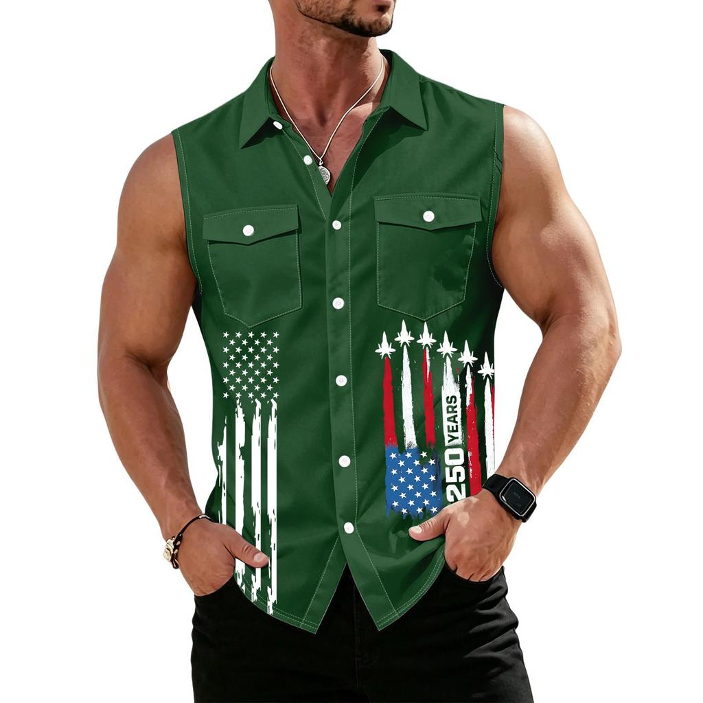 Chemise sans manches légère à revers et boutons pour homme, idéale pour le travail.