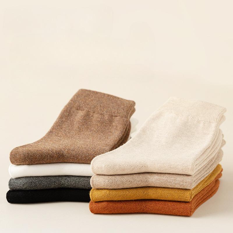 Cotton Solid Color Mid-calf Socks Women's Fall and Winter Stocks Boneless Mid-calf Socks