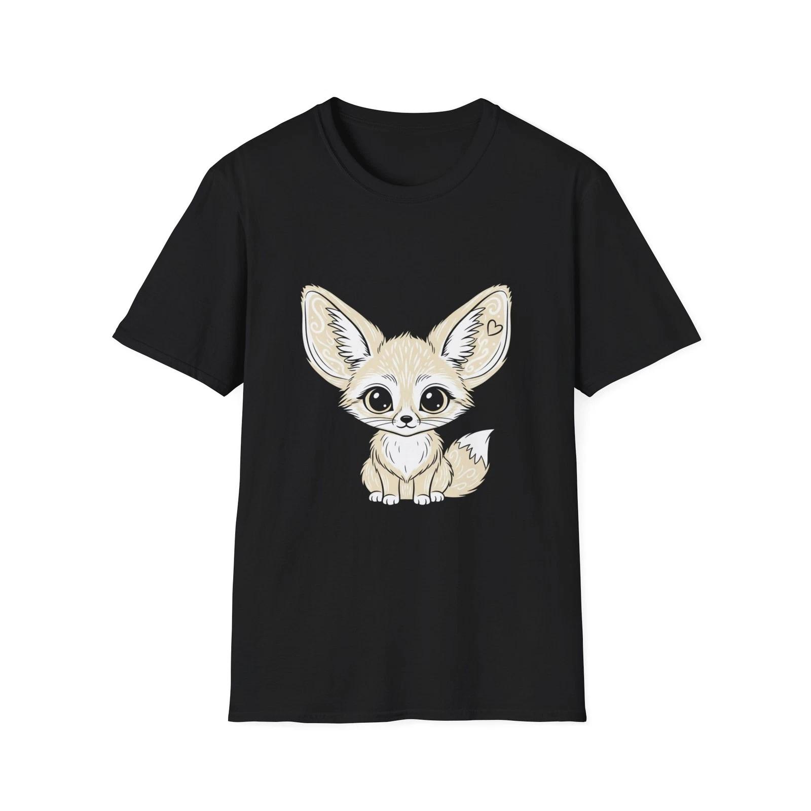 Fennec Fox Cute Cartoon Kawaii Black Tee Anime Graphic T-Shirt 3XL