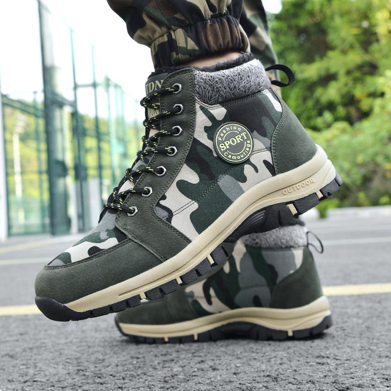 MCTIN Couples Cotton Shoes for Women Camouflage Winter Plush Warm High Tops Shoes Man's Non Slip Snow Boots