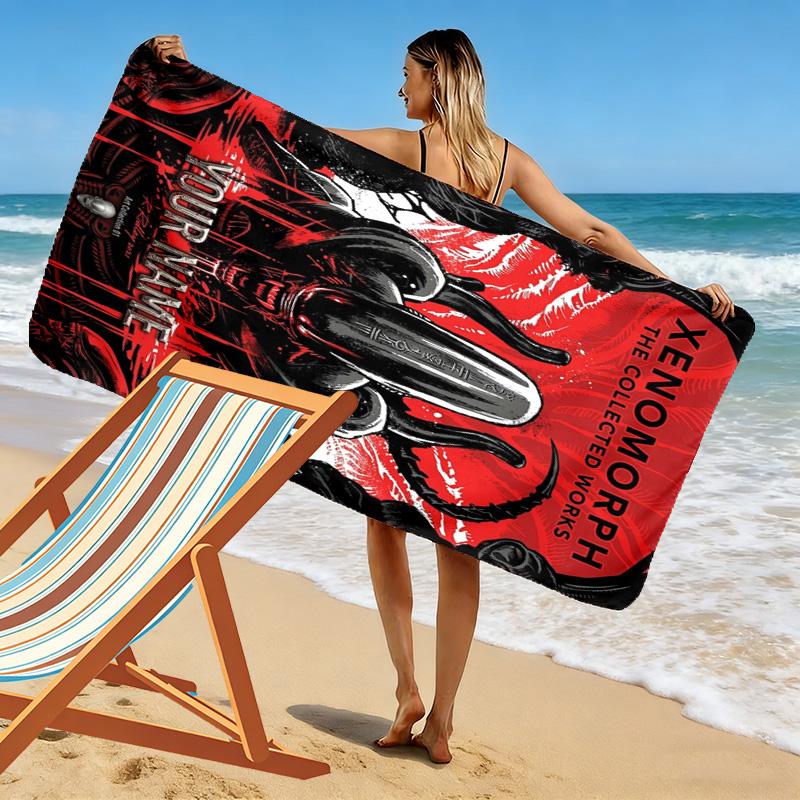 Name Custom Aliens Monster Print Beach Towel, Large Soft Quick Dry Towel for Beach Camping Swimming