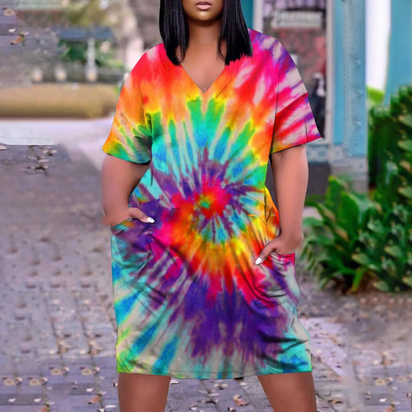 

Женское летнее повседневное платье больших размеров с v-образным вырезом и коротким рукавом с карманом до колена XXXL