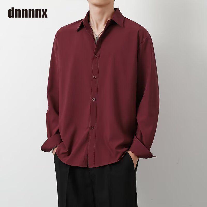 Frühling Schön Locker Einfarbig Vielseitig Lässig Eis Seide Langärmliges Hemd für Männer Frauen