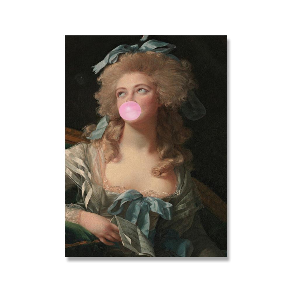 

Винтажный французский рококо холст, постер с розовой жевательной резинкой, художественный портрет герцогини, принты, раздувающиеся алтарные картины, декор для спальни 50x70cm No Framed