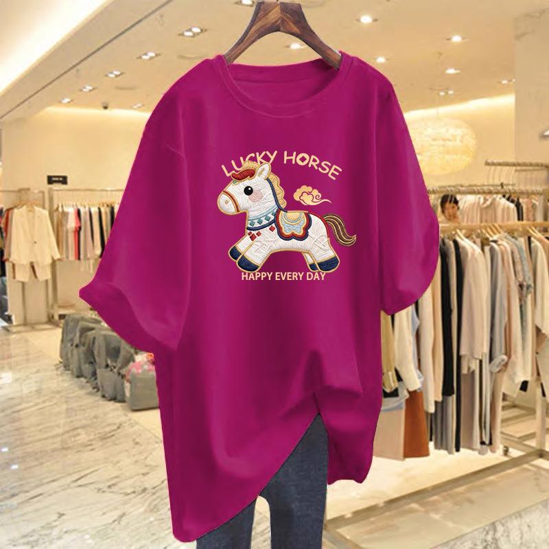 2026 Year of the Horse Red Pure Cotton Women's Loose Fit Short Sleeve T-shirt