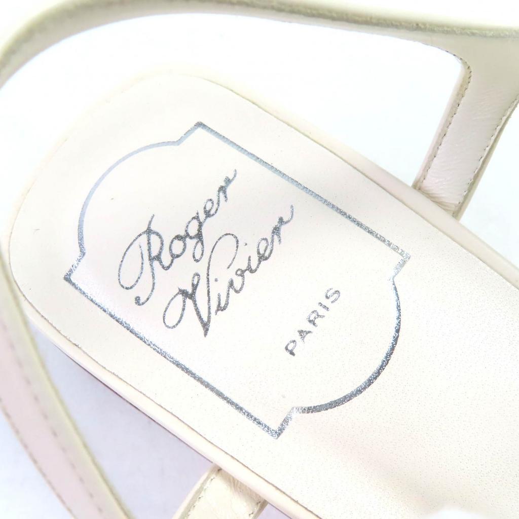 Great ROGER VIVIER Sandals Beaded Ankle with Strap Square Toe Leather Ivory  37 Used