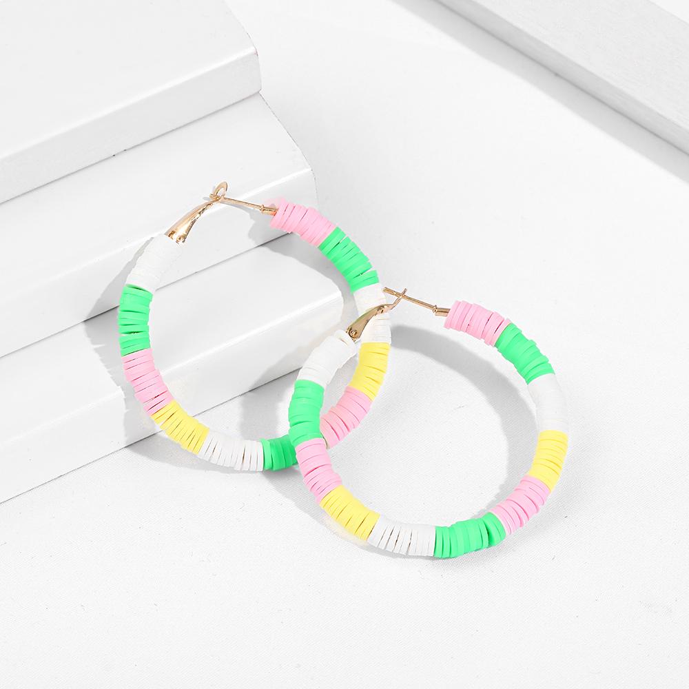 Bohemian Colorful Disc Polymer Clay Beads Hoop Earrings for Women Oversized Circle Ear Buckle Summer Earrings Beach Jewelry