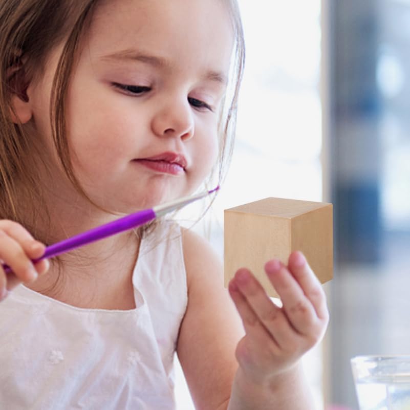 iFundom 4pcs 5cm Square Wooden Craft Cube Blocks for DIY Projects, Unfinished Wood Blocks for Kids, Educational Math Teaching Preschool Toys