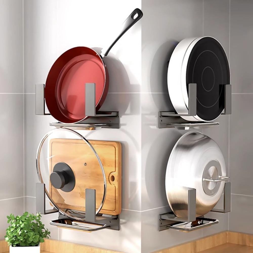 1PC Pot Lid Holder Organizer Rack Wall Mount Pot Lid with Tray Kitchen Cabinet Door Bakeware Pans Trays Storage Rack