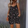 Womens Sleeveless Spaghetti Strap Romper Flower Print Pocket Short Jumpsuit