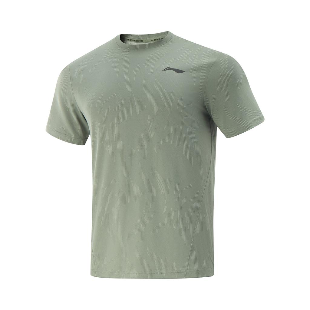 Li-Ning Breathable Solid Color Round Neck Casual Short Sleeve T-Shirt Men Tops Grass-Green ATSV369-5
