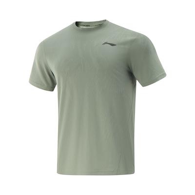 Camiseta Transpirable de Color Sólido con Cuello Redondo Casual de Manga Corta para Hombre Tops Verde Hierba ATSV369-5