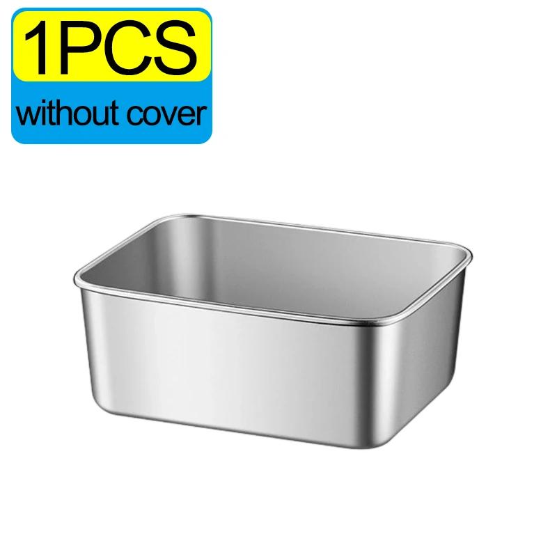 

Stainless Steel Food Storage Container Rectangle Dish With Cover Noodles Fruit Tray Lunch Box Thick Refrigerator Organizer Plate