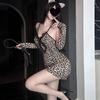 Sexy female wild leopard print suspender nightgown nightclub cosplay secretary bag arm skirt hot sex suit