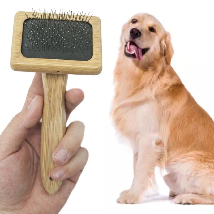 Cats Brush Bamboo Wood Handle Dog Grooming Comb Gently Removes Loose Hair Tan