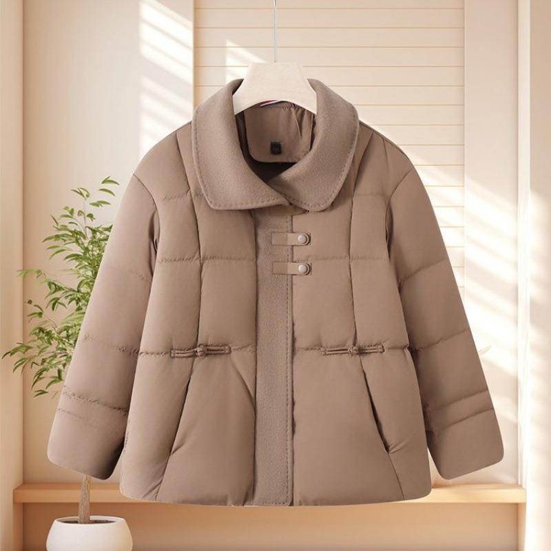 Mom's short winter clothing large size duck down new thermal top mid-person winter lapel cardigan down jacket