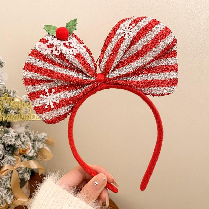 2025 Red Little Bear Christmas Headband with Bow – Women’s Festive Hair Clip