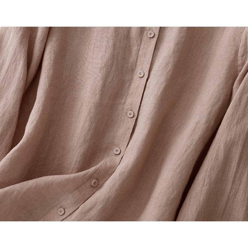DIMANAF 2025 Plus Size New Summer Blouse Linen Solid Shirt Women Loose Long Sleeve Shirt Casual Tops Tees