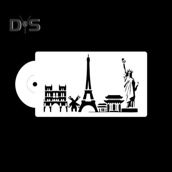 Plantilla para pastel, herramientas para hornear con patrón de construcción de punto de referencia, molde en relieve para decoración de postres DIY de PVC, 5 uds.