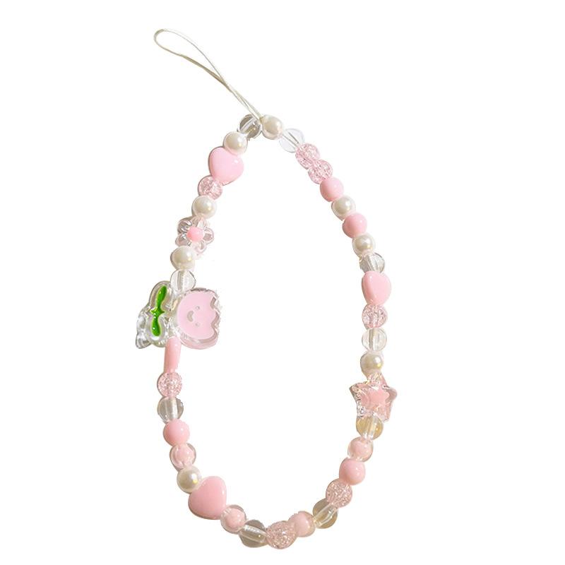 Bracelet de perles d'amour pour femmes, petit nœud en cristal frais, fleurs, amour, chaîne de téléphone portable, anti-chute, accessoires de coque de téléphone portable, DIY