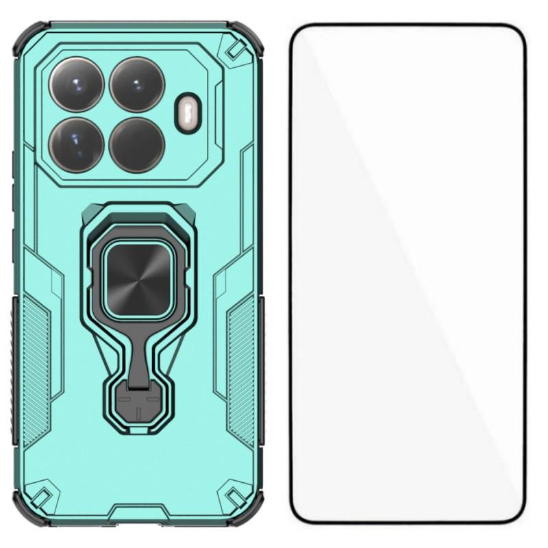 For Xiaomi 15T Pro Phone Case WANLONFENG PC TPU Back Cover Kickstand with Tempered Glass