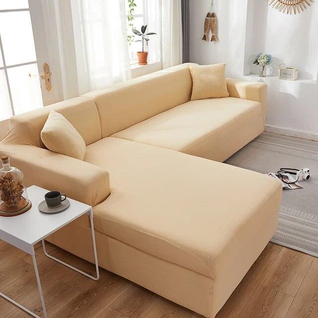 Sofa Covers For Living Room Elastic Solid Corner Couch Cover L Shaped Chaise Longue Slipcovers Chair Protector 1 /2 /3 /4 Seater