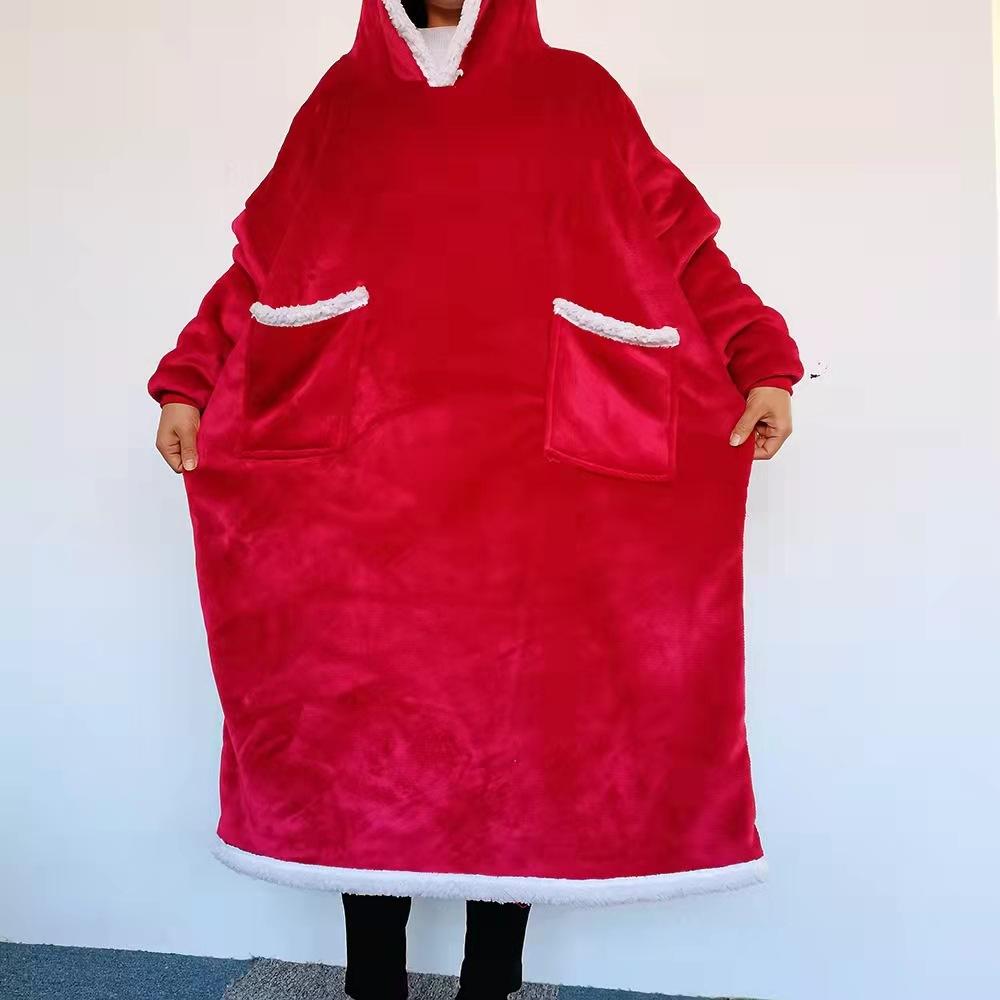 1pcs Hooded Flannel Wearable Blanket Oversized Long Lazy TV Blanket for Home with Fleece Ultra Comfortable Household Supplies