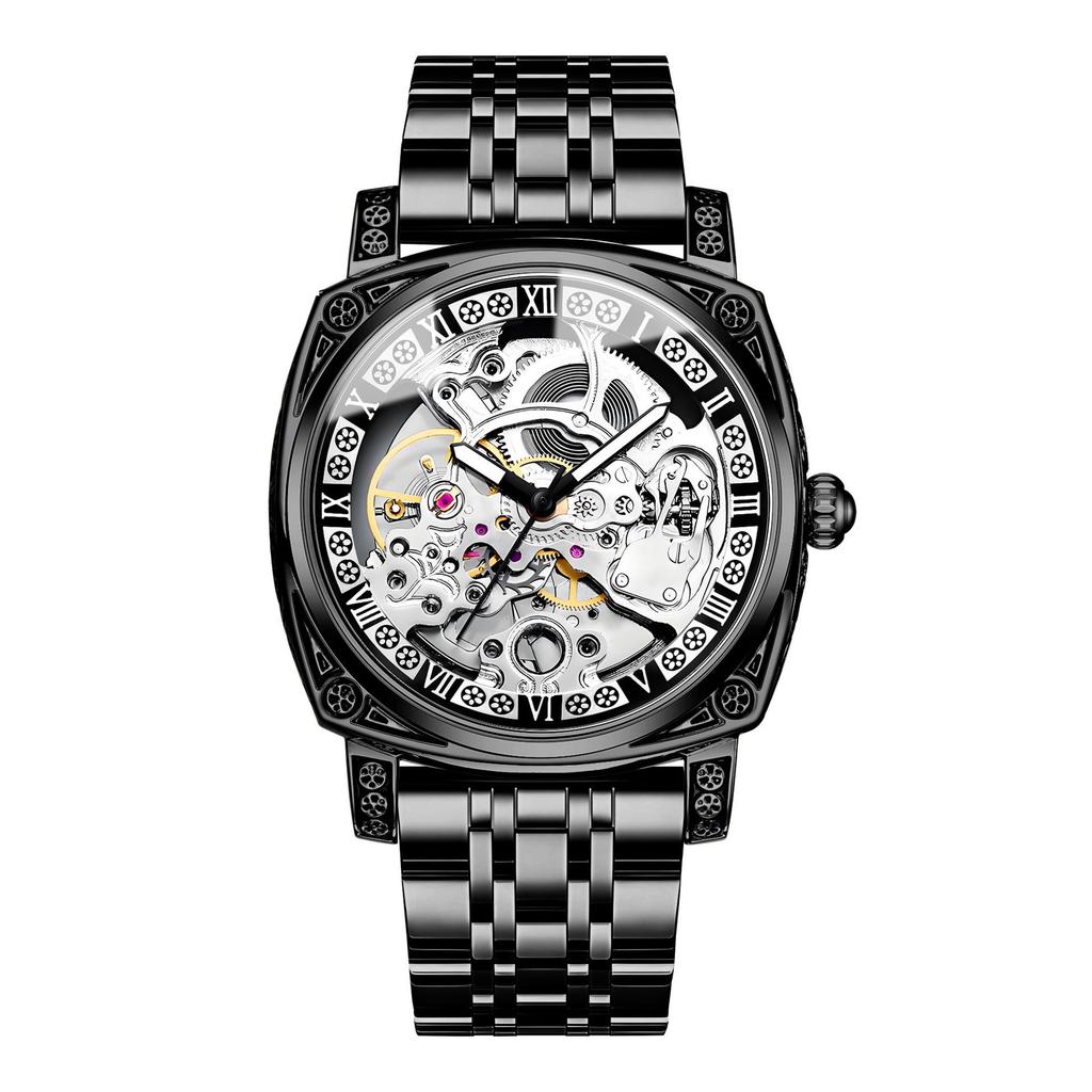 M28 New Trendy Men Watch Night Light Waterproof Carved Flower Mechanical Watch Cool Clock Giftwatches for Man