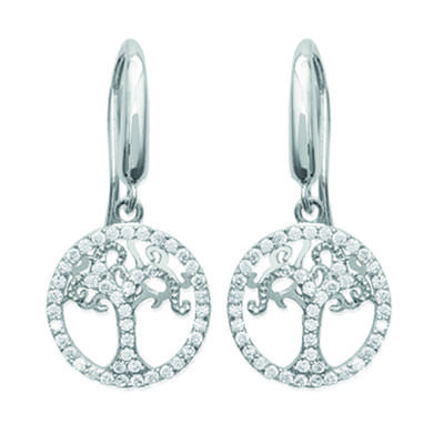 [L3739] - Silver 'Tree of Life' Silver Earrings (rhodium-plated) - 35x12 Mm