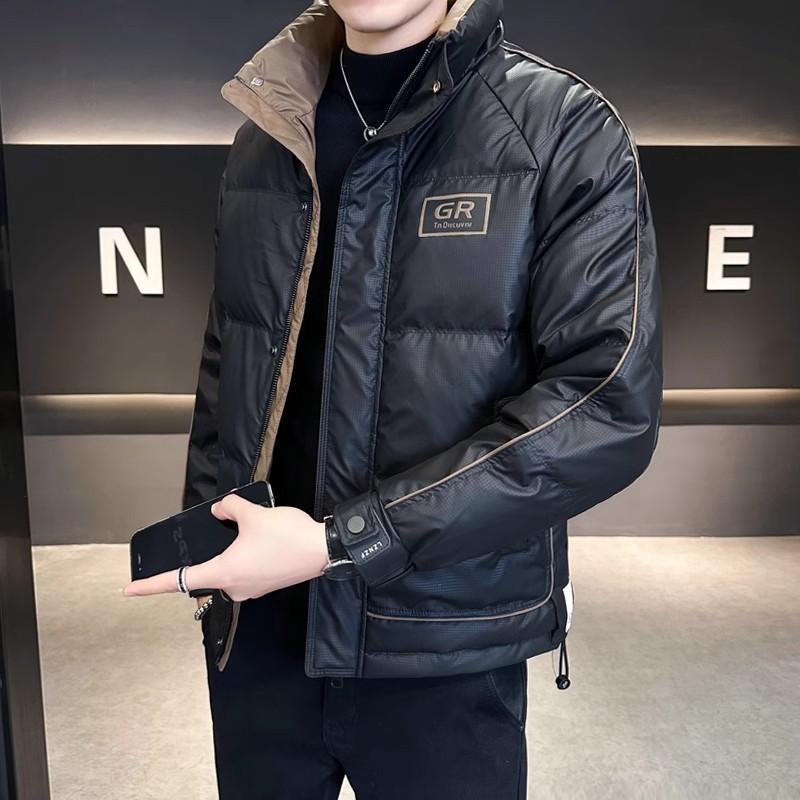 

Men s Whiter Duck Down Jacket Letter Print Patchwork Stand Up Thick Warm Jacket Male Outwarer S чорний