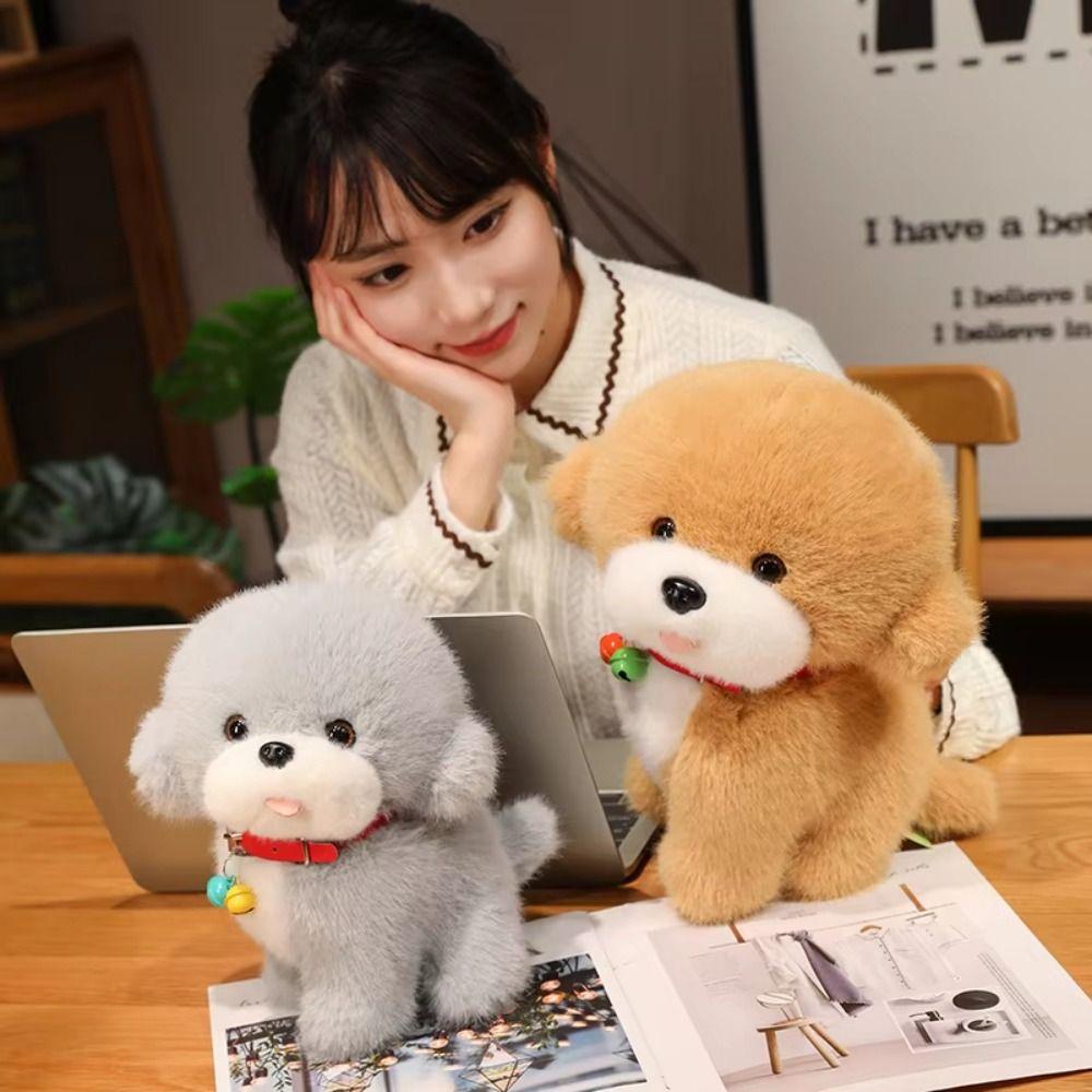 Sitting Red Bell Puppy Dolls PP Cotton Stuffed Animals Puppy Doll  Home Decor