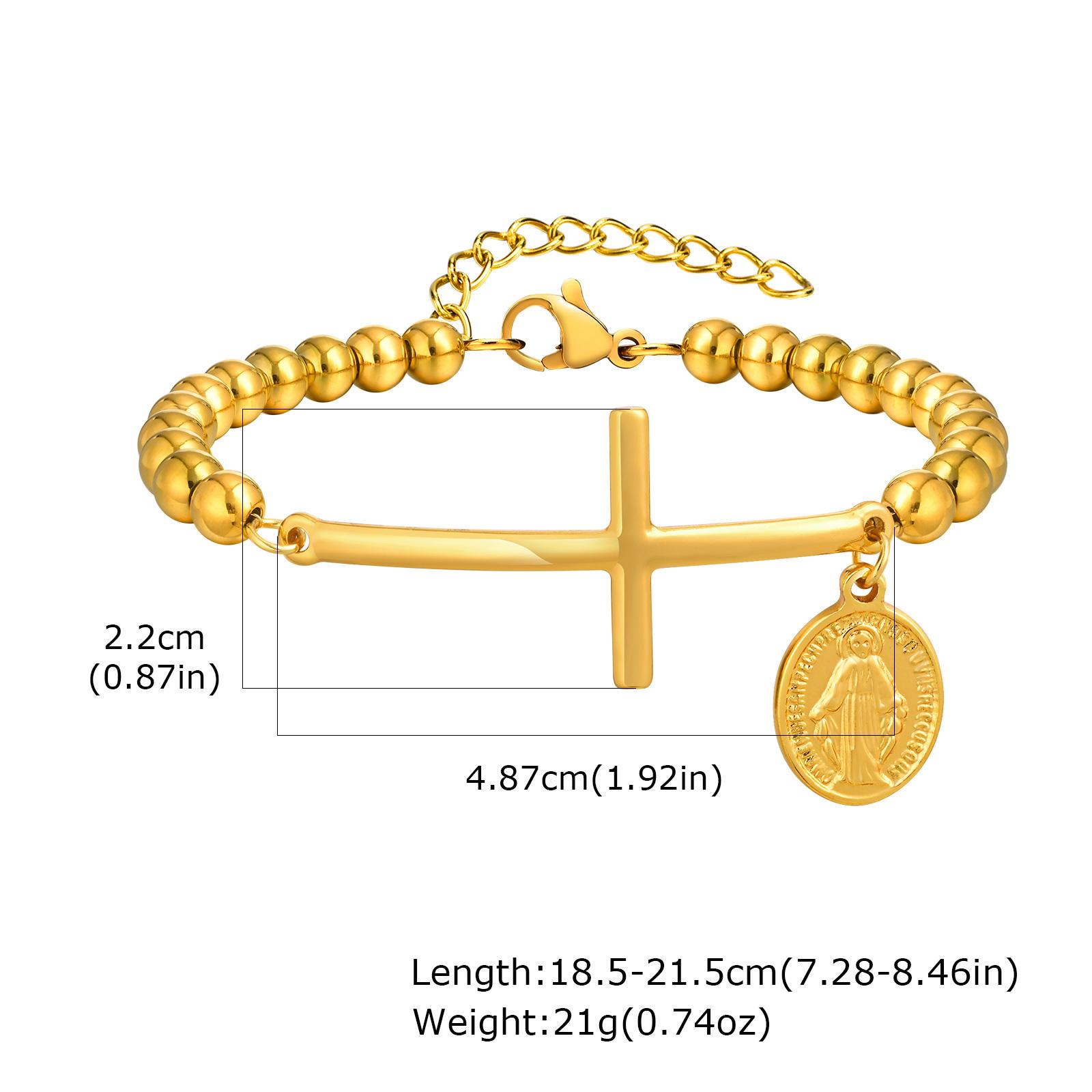 Religious Cross Virgin Mary Tri-color Beaded Bracelet, Holy Rosary Saint Benedict Bracelet, Stainless Steel Prayer Jewelry