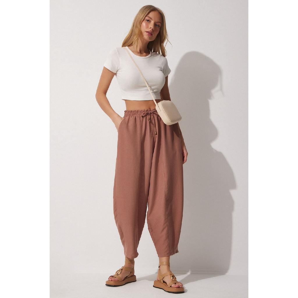 Women's Black Pocketed Linen Viscose Shalwar Trousers Cv00001