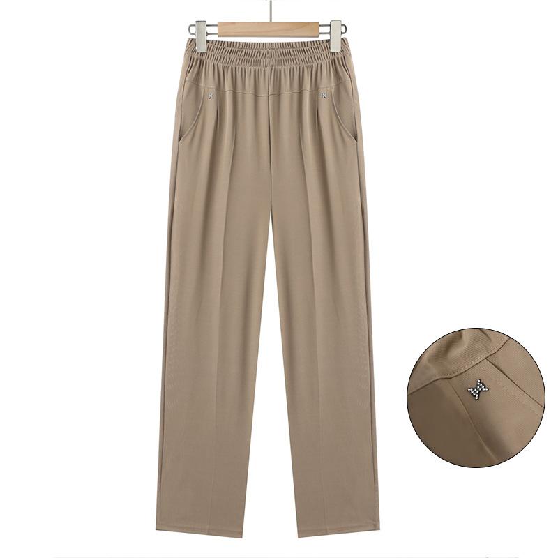 

Женские брюки Летние брюки Тонкие Ледяной шелк Брюки длиной девять точек Женские брюки Свободные Повседневные Большой размер Прямые брюки L хаки