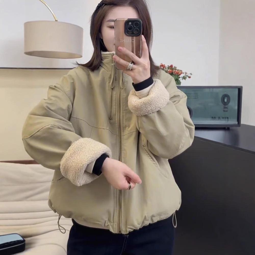 Retro Women's Lambswool Plush Parka: 2024 Winter Loose-Fit Cotton Coat