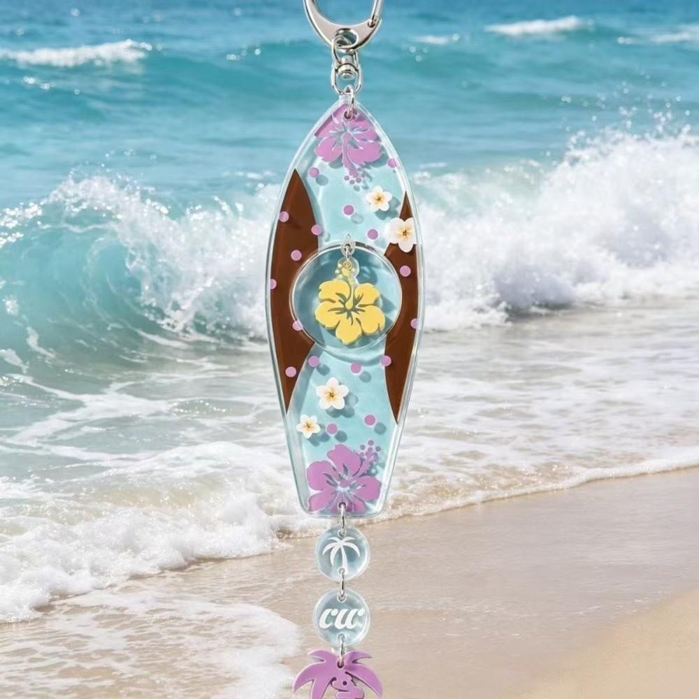 Hawaiian Surfboard Shaped Keychain Acrylic Palm Tree Keychain Creative Hibiscus Key Rings Beach