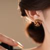 Real Gold Electroplated Retro Coffee Color Drip Oil Round Cross Flower Stud Earrings Temperament Earrings Earrings Women