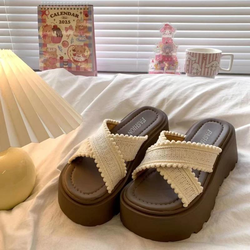 

Fashion New Summer Women s Scoop Cake Bottom Sandals 7cm Sole Height Fashionable Sandals Women s Shoes for Leisure and Vacation Beach 35