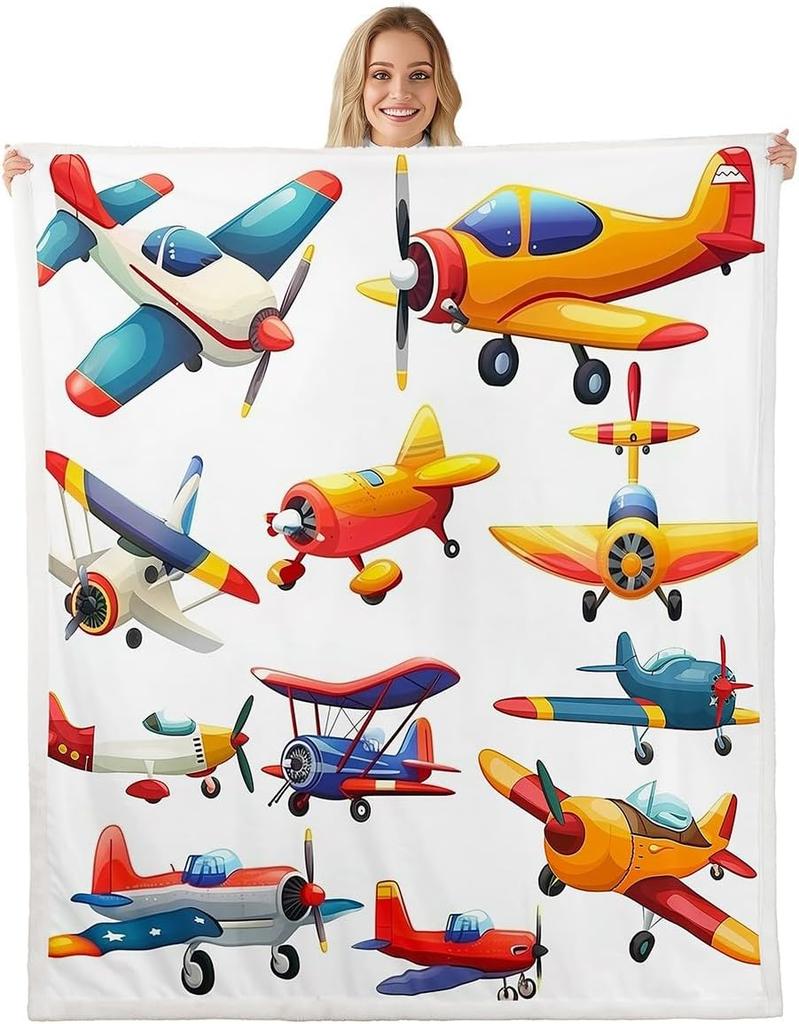 Colorful Airplane Blanket Soft Fleece Throw Kids Room Decor Aviation Theme Baby Gift Home Decoration