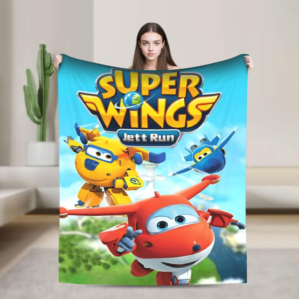 Super Wings Cartoon Flannel Blanket Car Robot Funny Throw Blanket for Sofa Bedding Lounge 150*125cm Rug Piece,