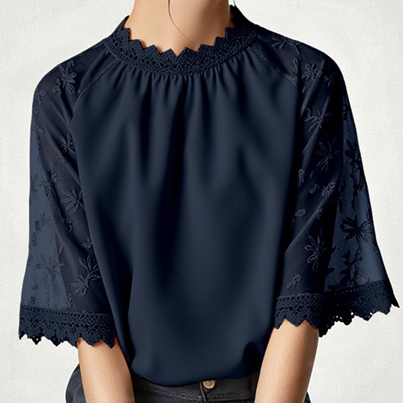 

ZANZEA Женская повседневная блузка с круглым вырезом, кружевной вставкой и рукавами 3/4, свободного кроя 4XL