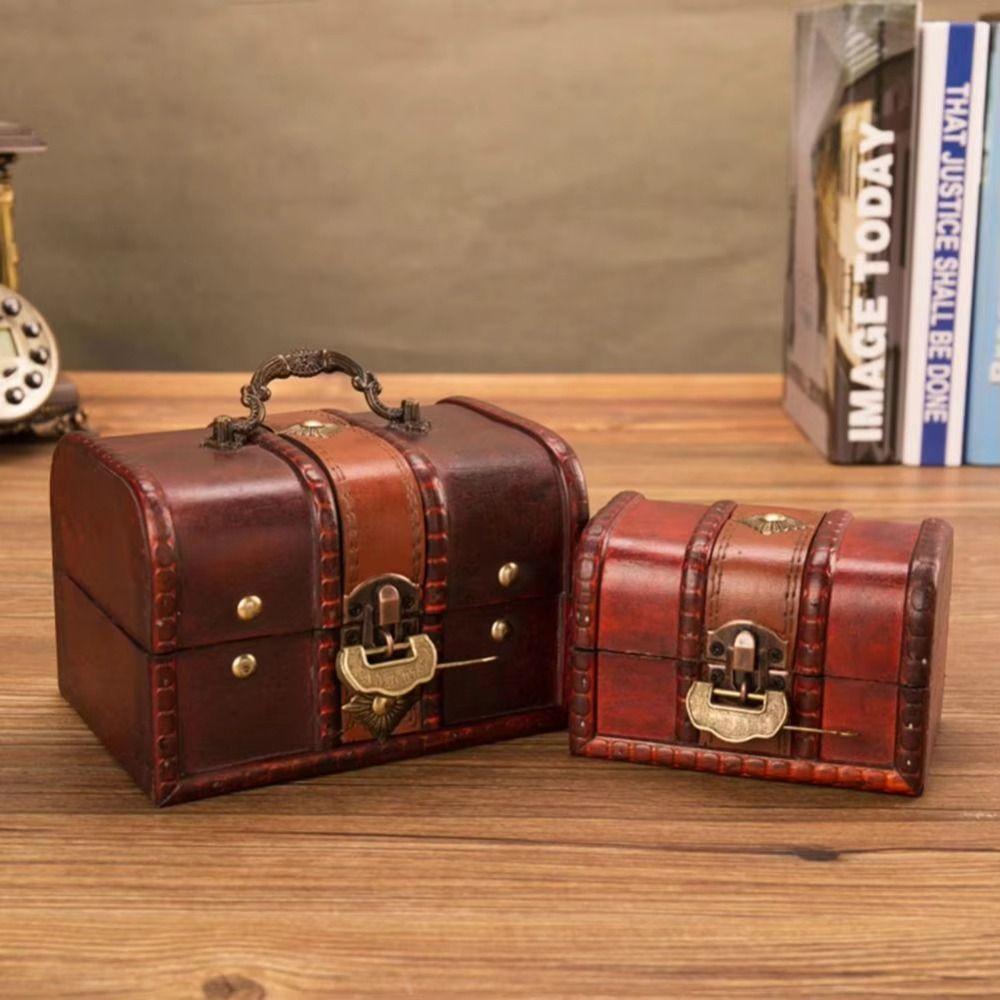 Wooden Treasure Chest Decorative Jewelry Box Antique Jewelry Storage Box  Packaging Box