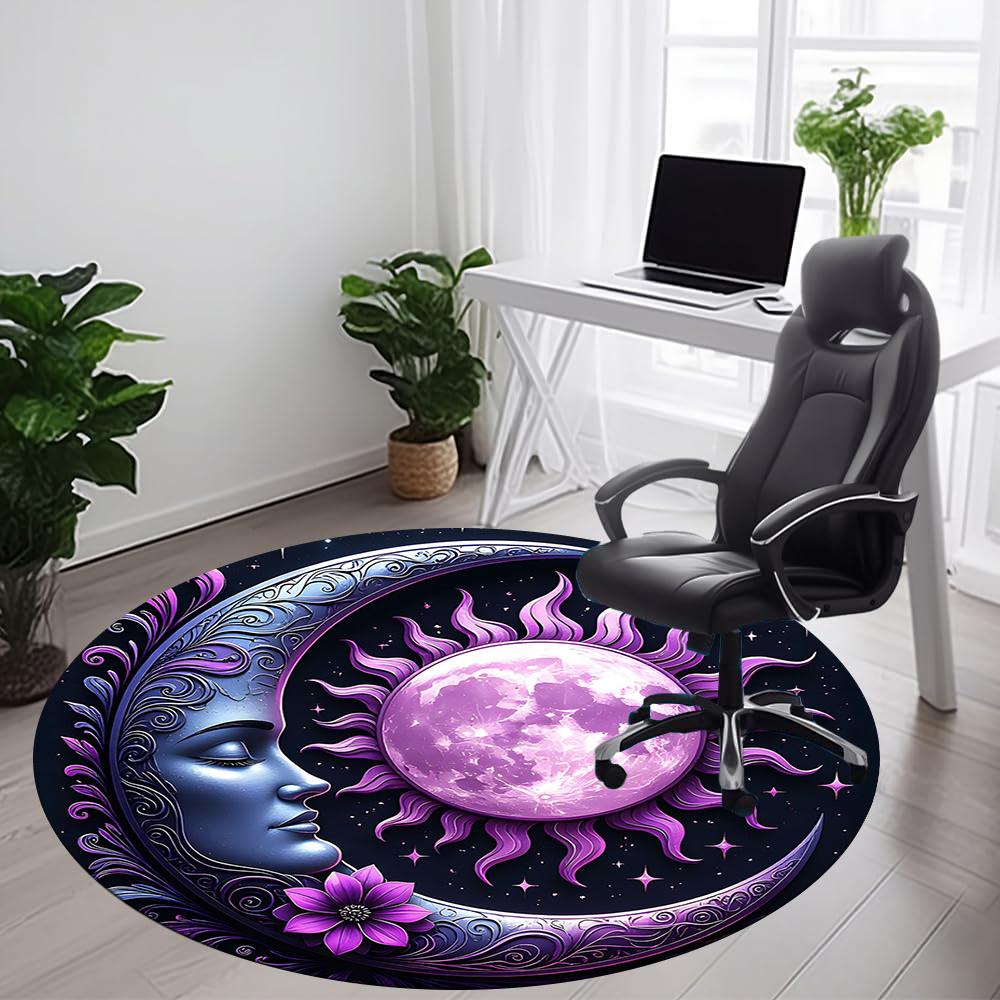 1pc Moon Sun Office Round Area Rug, Indoor Mat Suitable ForOffice, Under Office Chairs Bedroom Living Room Home Decor, Room Decot120