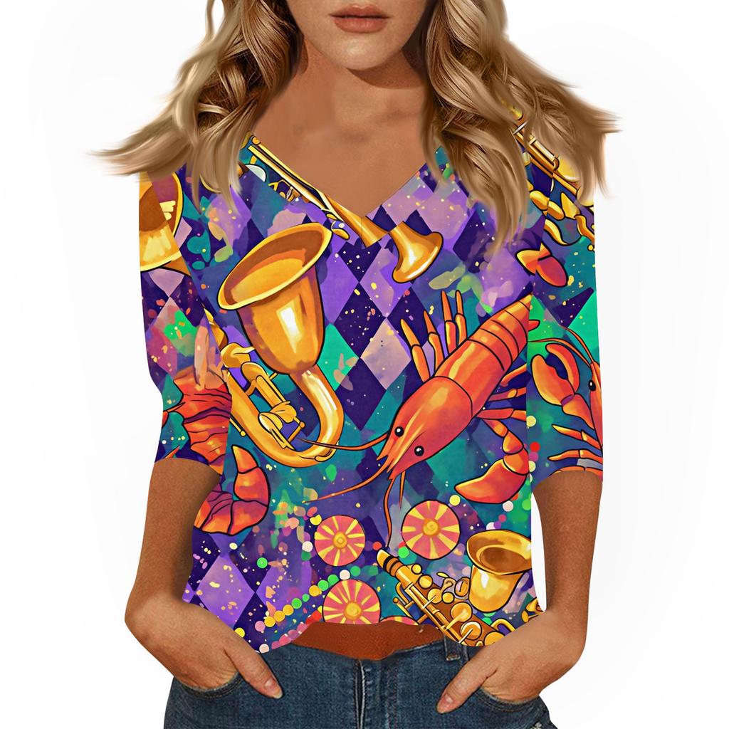 Dámské tričko s potiskem 3/4 rukáv denní víkendová móda základní véčkový výstřih běžný top