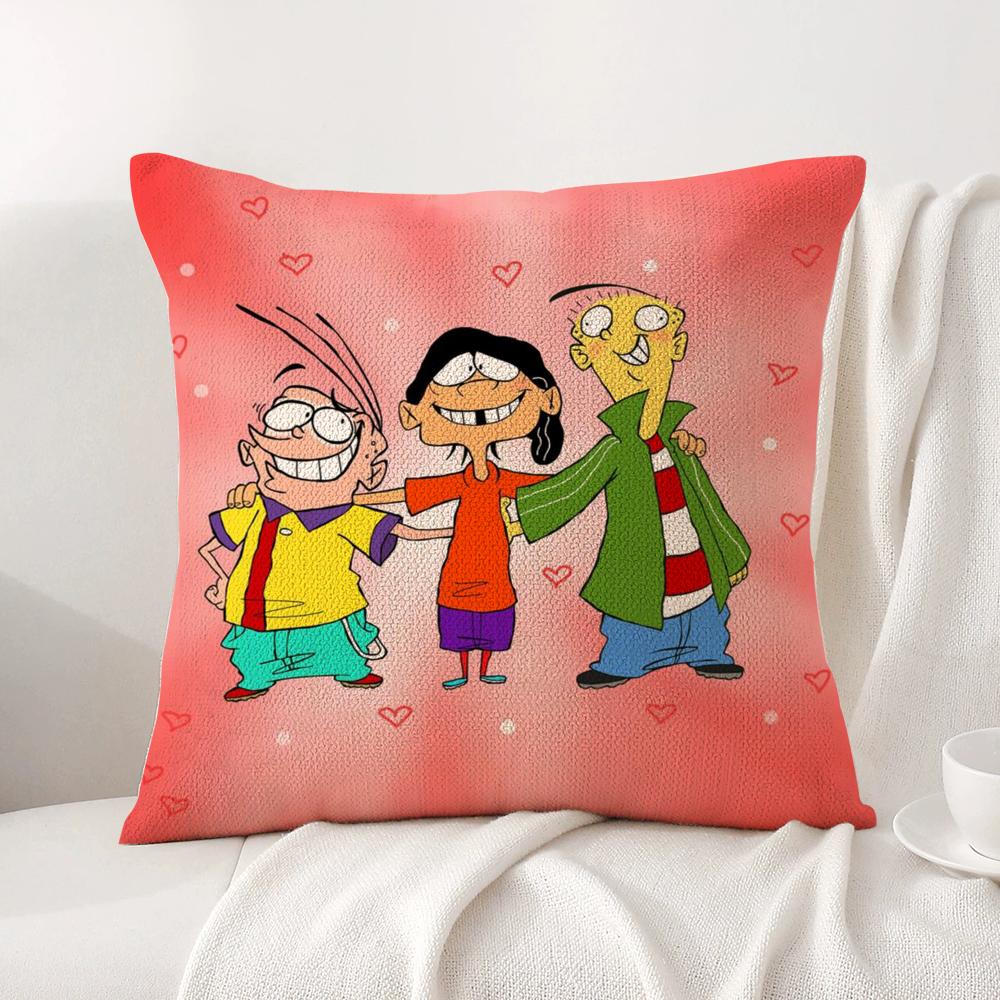 E-Ed Edd N Eddy Cushion Cover Summer Coolness Linen Fabric Double-Sided Printing Pillow Case Sofa Home Decor Gift