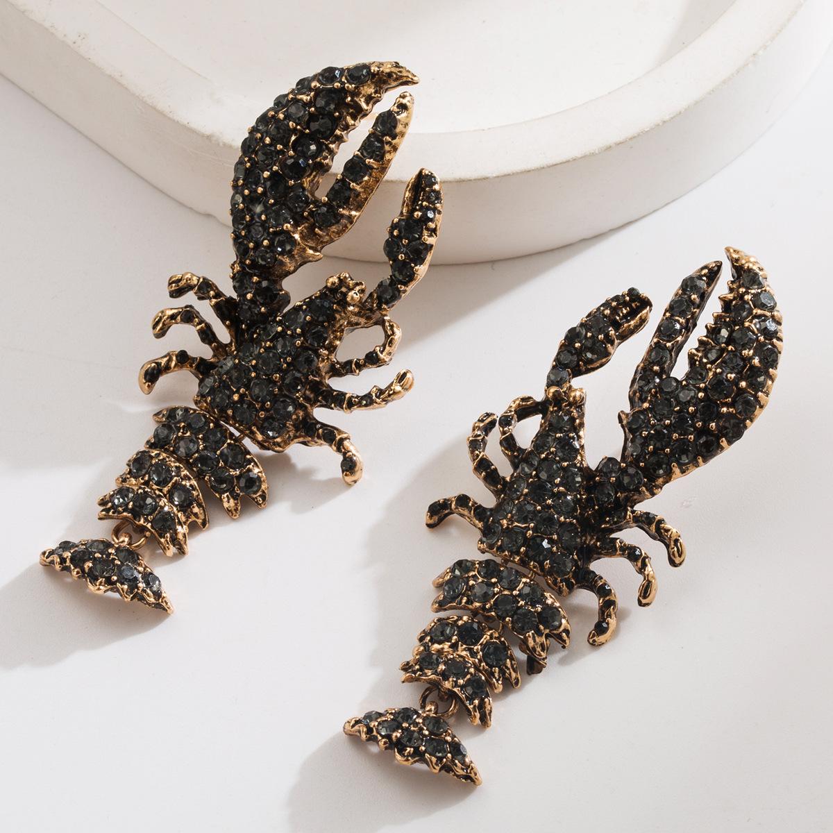 

Серьги из океанической серии для женщин, модные серьги с бриллиантами в виде лобстера, стрекозы, краба, универсальные серьги-пусеты с серебряной иглой S925 black lobster