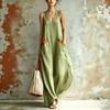 New V-neck sleeveless imitation hemp dress summer loose vacation style long dress beach casual solid color vest