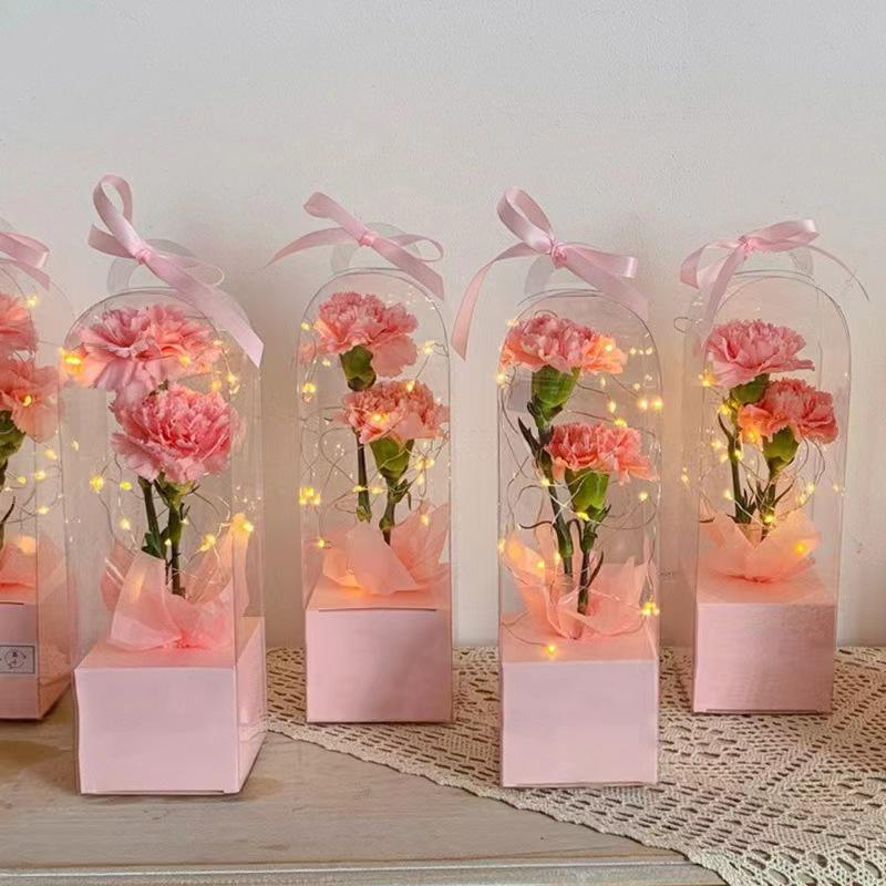 10pc PVC Transparent Rose Single Flower Box Mother's Day Handheld Flower Bouquet Perpetual Flower Packaging Valentine's Day Gift