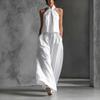 Summer European Style Loose Fit Sleeveless Women Wide Leg Pants Two Piece Set
